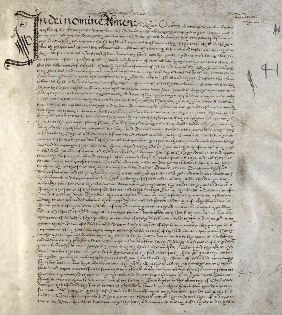 Robert Chaloner's will, dated 20 June 1620